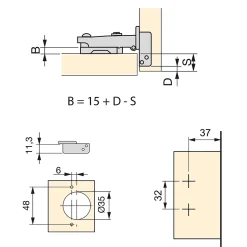 Emuca Lot de 20 charnières droites X91 à fermeture amortie avec embases à visser, Hauteur 0, Acier, Nickelé