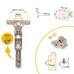 Emuca Lot de 10 charnières droites X91 à ouverture de 165 degrés avec fermeture amortie et embases euro, hauteur 0, acier, nickelé