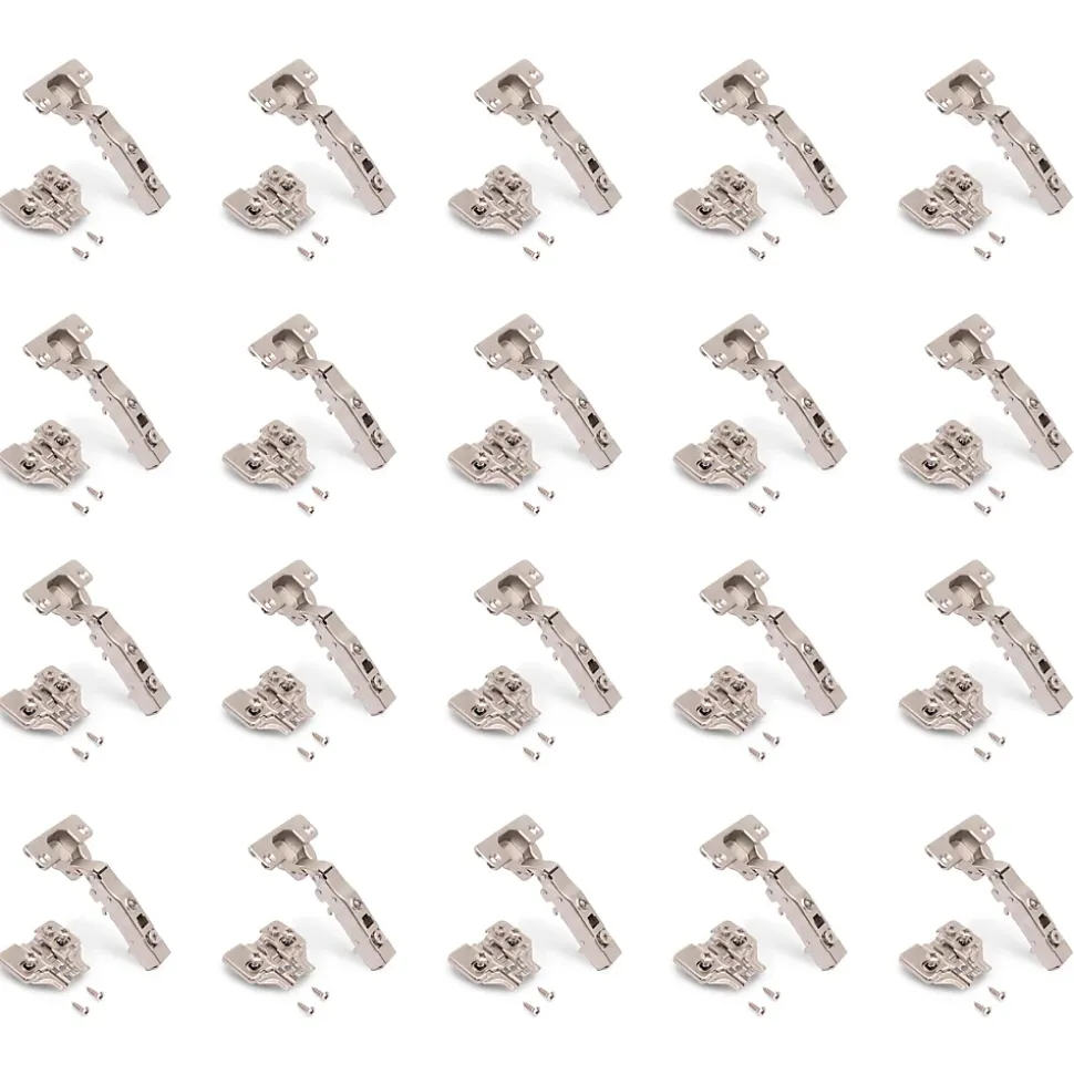 Emuca Lot de 20 charnières droites X91 à fermeture amortie avec embases de montage mixtes, Diamètre 5x9.5mm, Hauteur 0, Acier,