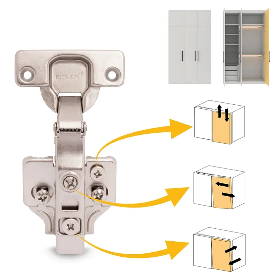 Emuca Lot de 20 charnières droites X91 à fermeture amortie avec embases de montage mixtes, Diamètre 5x9.5mm, Hauteur 0, Acier,