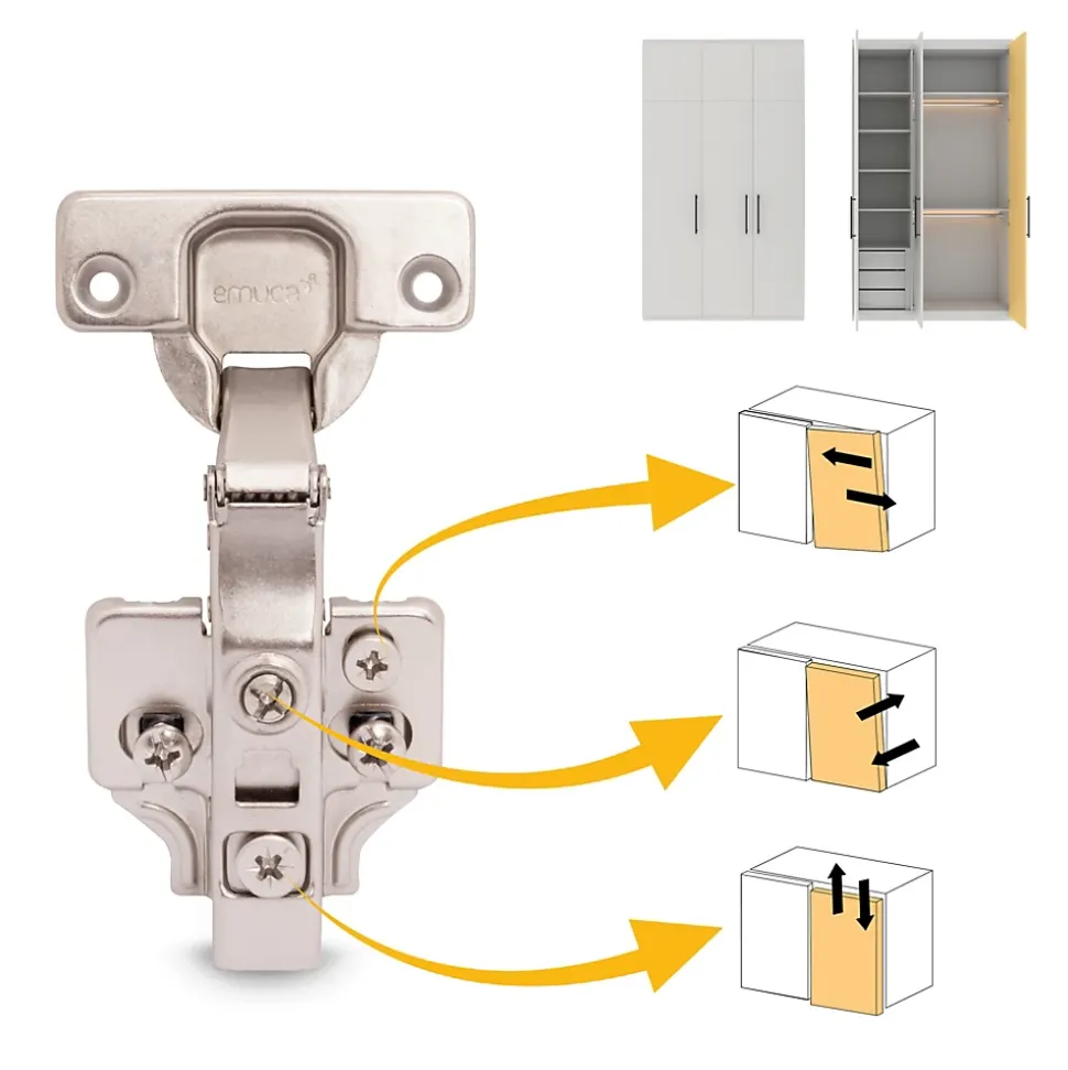 Emuca Lot de 20 charnières droites X91N avec embases de montage mixtes, Diamètre 5x9.5mm, Hauteur 0, Acier, Nickelé