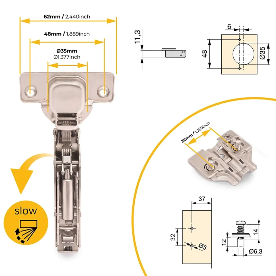 Emuca Lot de 20 charnières super coudées X91 avec fermeture amortie et embases Euro, Hauteur 0, Acier, Nickelé