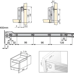 Emuca Lot de 10 tiroirs de cuisine Ultrabox, hauteur 150mm, profondeur 400mm, Acier, Gris métallisé