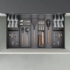 Emuca Orderbox Organiseur incliné pour tiroir, 150x470mm, Acier et Bois, Gris antracite