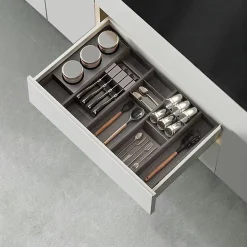 Emuca Orderbox Porte-couteau pour tiroir, 150x470mm, Acier et Bois, Gris antracite