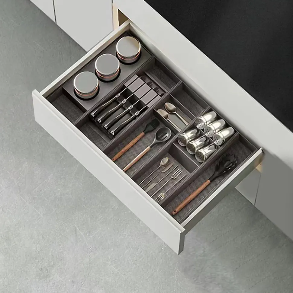 Emuca Orderbox Porte-couteau pour tiroir, 150x470mm, Acier et Bois, Gris antracite