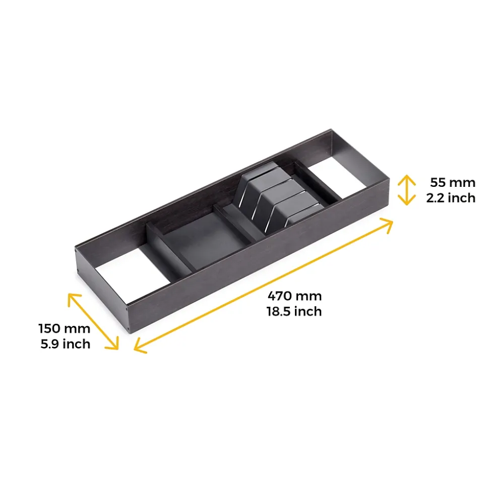 Emuca Orderbox Porte-couteau pour tiroir, 150x470mm, Acier et Bois, Gris antracite