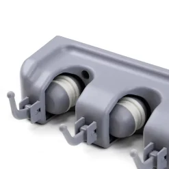 Emuca Porte balay et Porte Mops, avec 5 crochets et 4 trous, Plastique, Gris