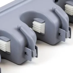 Emuca Porte balay et Porte Mops, avec 5 crochets et 4 trous, Plastique, Gris