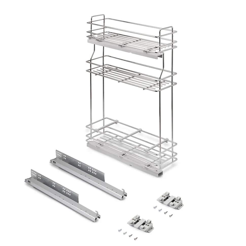 Emuca porte-bouteilles extractible SupraMax avec fermeture à amortie, gauche, 3 plateaux, module 200mm, Acier, Chromé