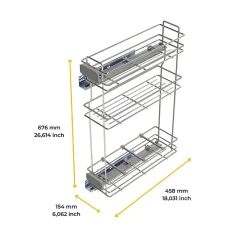 Emuca porte-bouteilles extractible SupraMax avec fermeture à amortie, gauche, 3 plateaux, module 200mm, Acier, Chromé