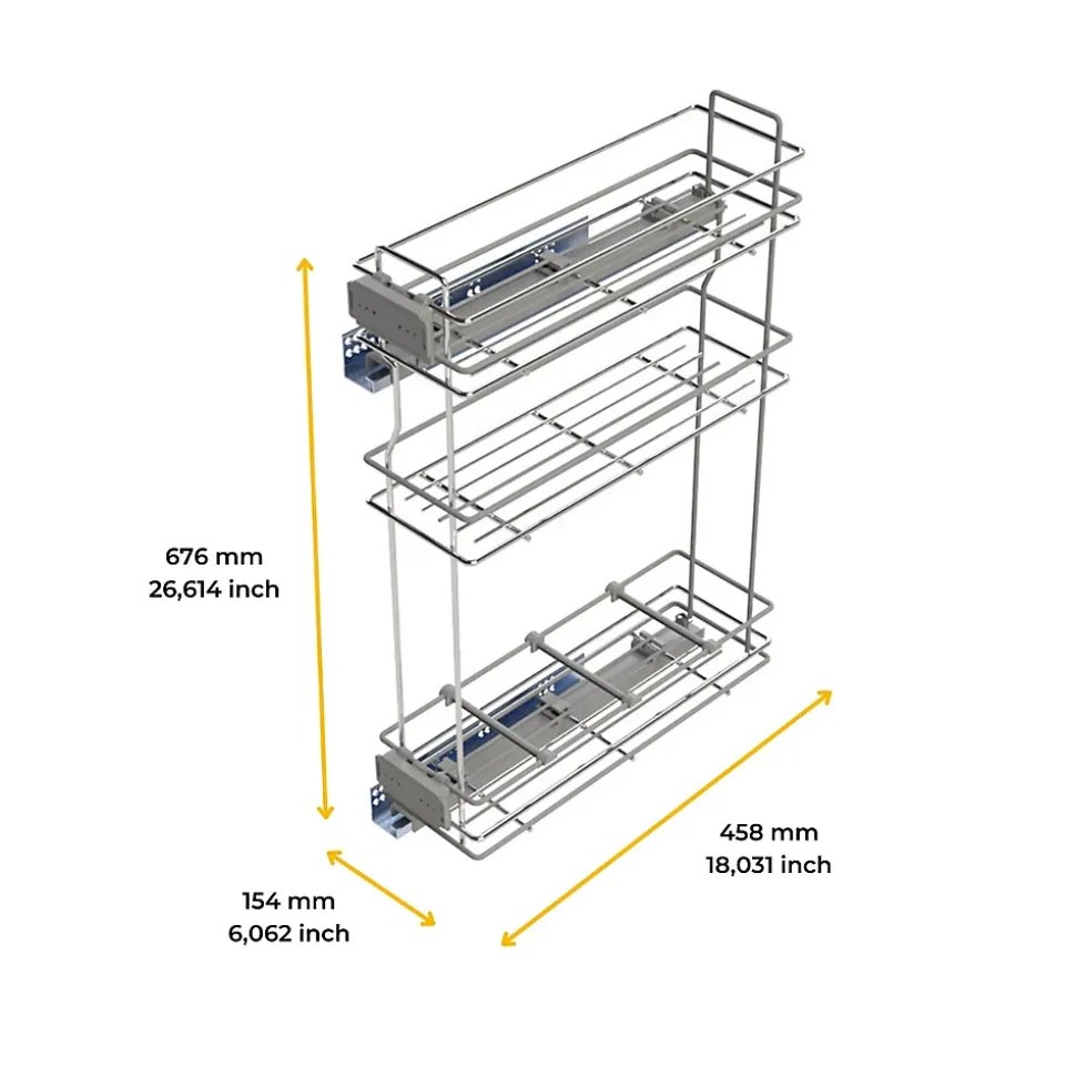 Emuca porte-bouteilles extractible SupraMax avec fermeture à amortie, gauche, 3 plateaux, module 200mm, Acier, Chromé