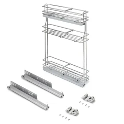 Emuca porte-bouteilles extractible SupraMax avec fermeture à amortie, gauche, 3 plateaux, module 150mm, Acier, Chromé