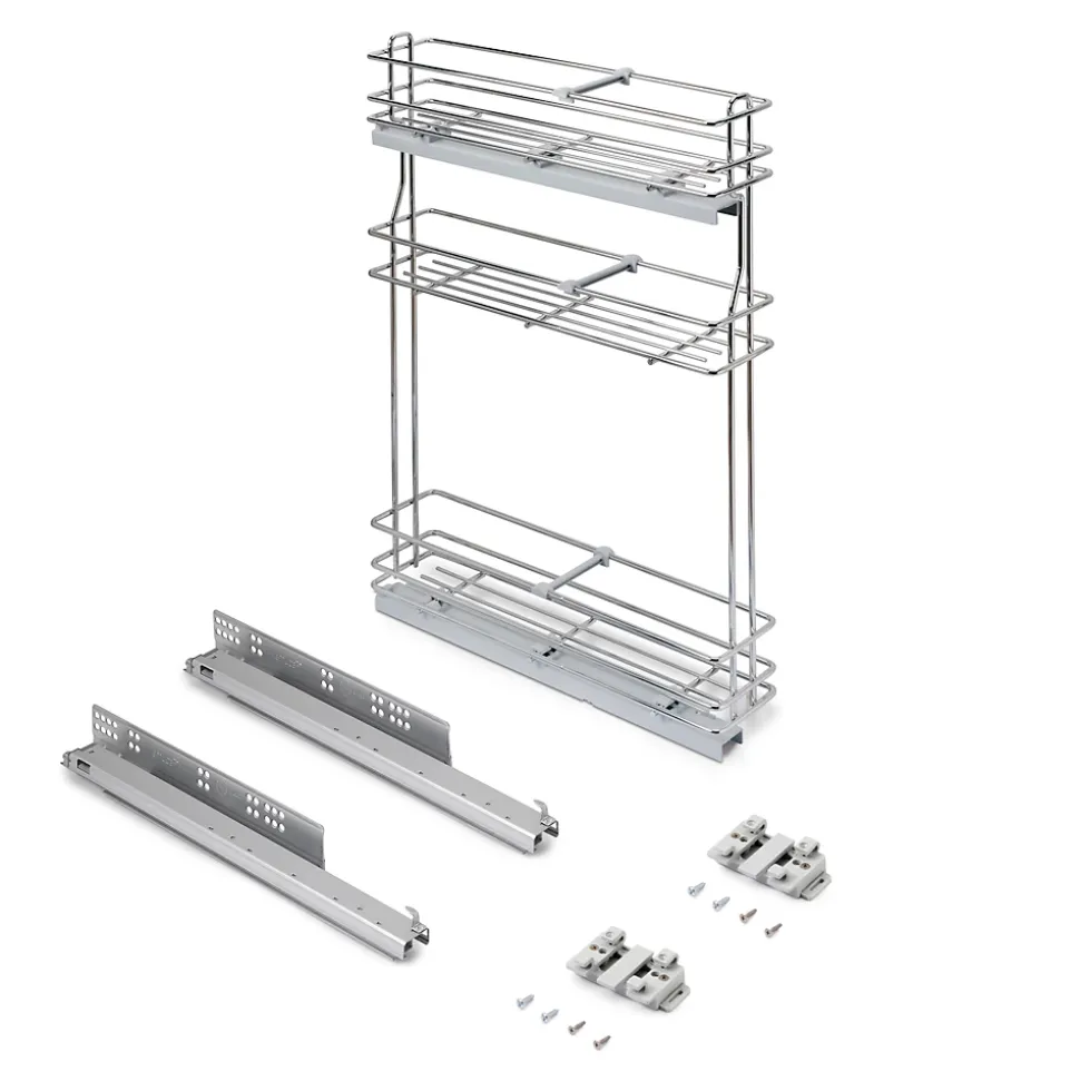 Emuca porte-bouteilles extractible SupraMax avec fermeture à amortie, gauche, 3 plateaux, module 150mm, Acier, Chromé