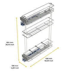 Emuca porte-bouteilles extractible SupraMax avec fermeture à amortie, gauche, 3 plateaux, module 150mm, Acier, Chromé