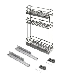 Emuca porte-bouteilles extractible TitaneMax avec fermeture à amortie, gauche, 3 plateaux, module 200mm, Acier, Gris Anthracite
