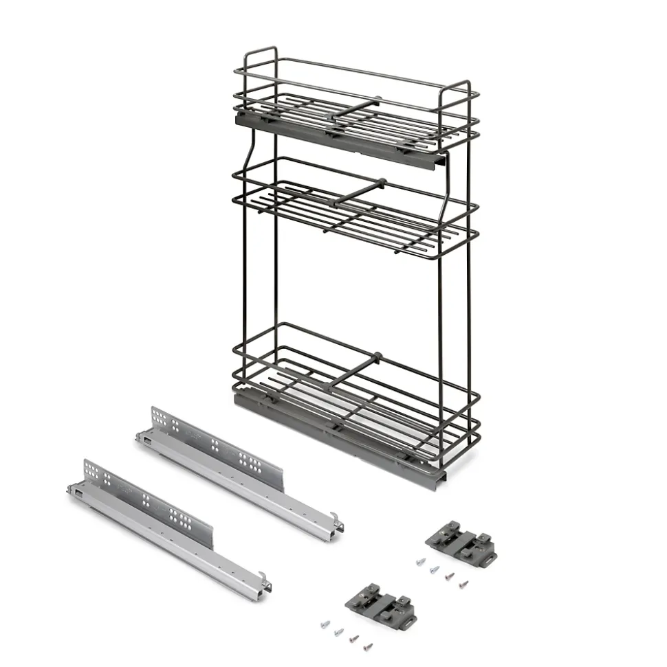 Emuca porte-bouteilles extractible TitaneMax avec fermeture à amortie, gauche, 3 plateaux, module 200mm, Acier, Gris Anthracite