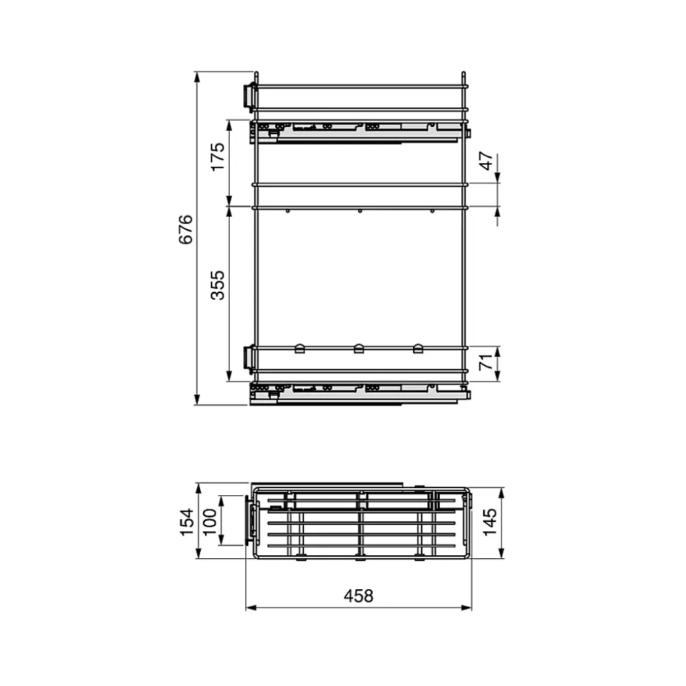 Emuca porte-bouteilles extractible TitaneMax avec fermeture à amortie, gauche, 3 plateaux, module 200mm, Acier, Gris Anthracite