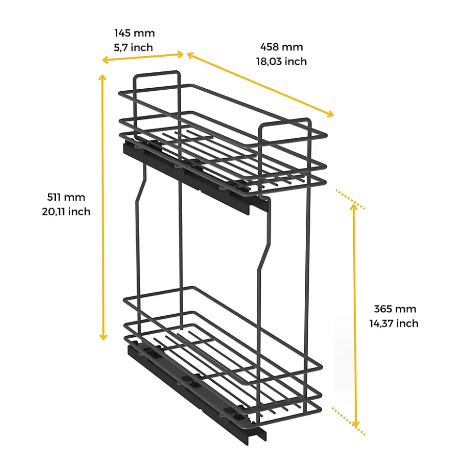 Emuca porte-bouteilles latéral extractible TitaneMax, avec fermeture amortie, module 200mm, Acier, Gris antracite