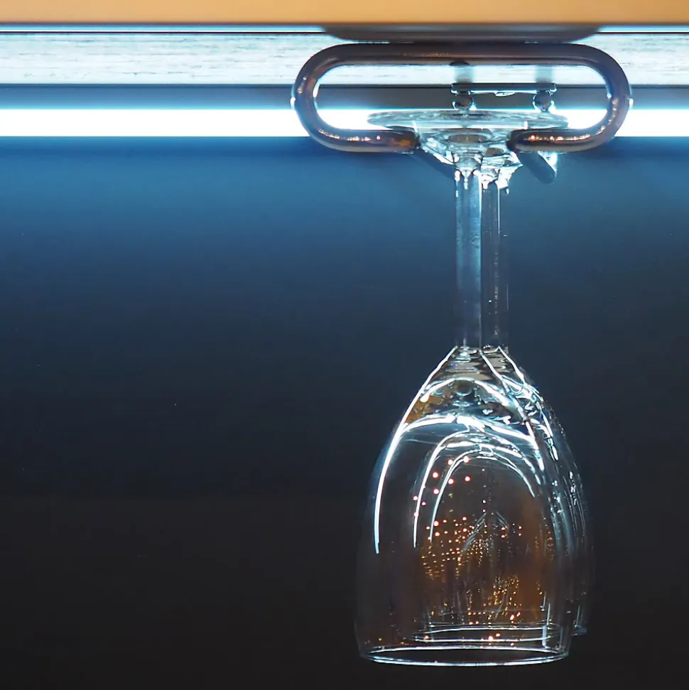 Emuca Porte-verres pour meubles à 1 rangée, longueur 410mm, Acier, Chromé