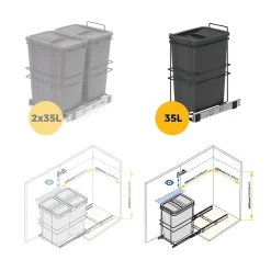 Emuca Poubelle de recyclage Recycle pour cuisine, 35 L, fixation par le bas et extraction manuelle, Plastique gris antracite