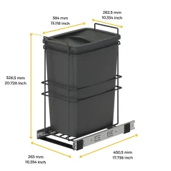Emuca Poubelle de recyclage Recycle pour cuisine, 35 L, fixation par le bas et extraction manuelle, Plastique gris antracite