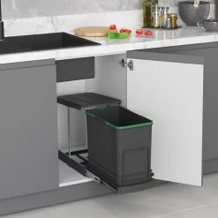 Emuca Poubelle de recyclage Recycle pour cuisine, 24 L, fixation au fond et extraction manuelle/automatique, Plastique gris