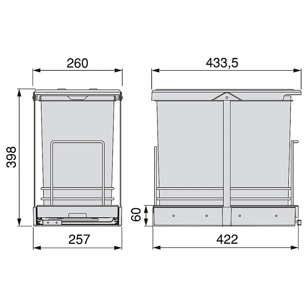 Emuca Poubelle de recyclage Recycle pour cuisine, 24 L, fixation au fond et extraction manuelle/automatique, Plastique gris