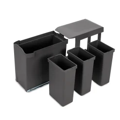 Emuca Poubelles de recyclage pour la cuisine, 3 x 10L, fixation inférieure et extraction automatique, Acier et Plastique, Gris