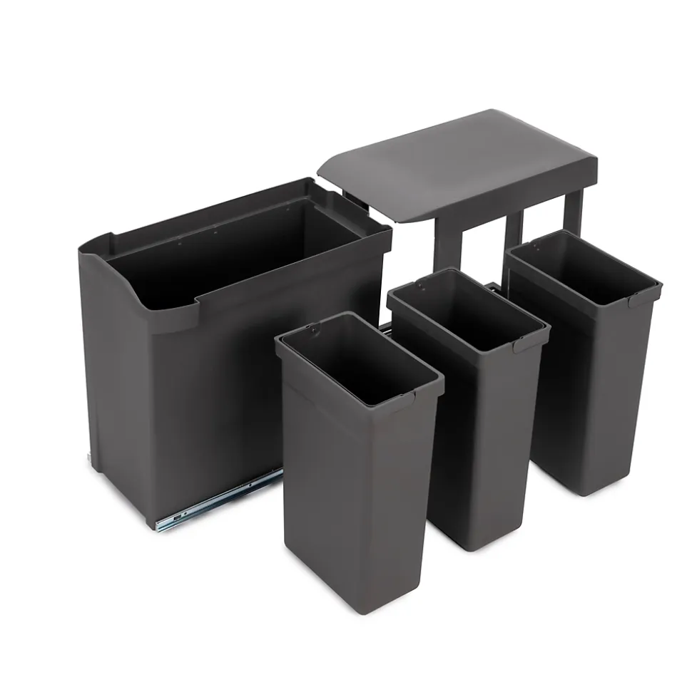 Emuca Poubelles de recyclage pour la cuisine, 3 x 10L, fixation inférieure et extraction automatique, Acier et Plastique, Gris