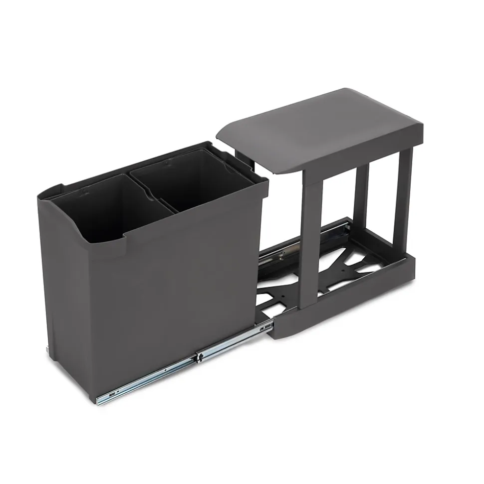 Emuca Poubelles de recyclage pour la cuisine, 2 x 14L, fixation inférieure et extraction automatique, Acier et Plastique, Gris