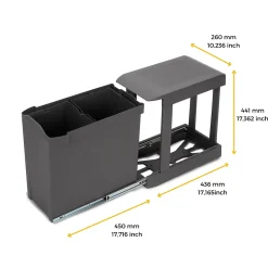 Emuca Poubelles de recyclage pour la cuisine, 2 x 14L, fixation inférieure et extraction automatique, Acier et Plastique, Gris