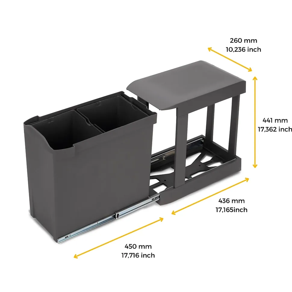 Emuca Poubelles de recyclage pour la cuisine, 2 x 14L, fixation inférieure et extraction automatique, Acier et Plastique, Gris