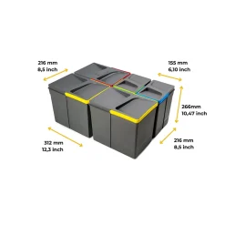 Emuca Poubelles pour tiroir de cuisine Recycle avec couvercle anti-odeurs, Hauteur 266, 3x15litres, 2x7litres, Plastique gris