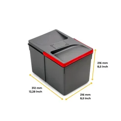 Emuca Poubelles pour tiroir de cuisine Recycle avec couvercle anti-odeurs, Hauteur 216mm, 1x12litres, Plastique gris anthracite