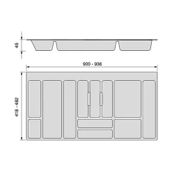 Emuca Range-couverts Optima pour tiroir universel, module 1.000mm, Plastique, Gris