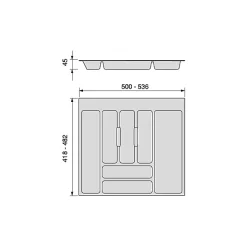 Emuca Range-couverts Optima pour tiroir universel, module 600mm, Plastique, Gris