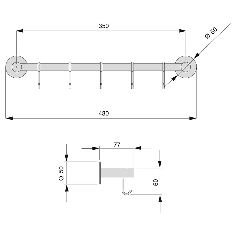 Emuca Support adhésif pour cuisine avec 5 crochets Supra, acier inoxydable