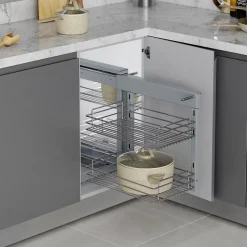 Emuca Système d'angle extractible pour meuble de cuisine Suprastar, acier, chrome