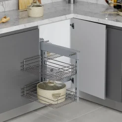 Emuca Système d'angle extractible pour meuble de cuisine Suprastar, acier, chrome