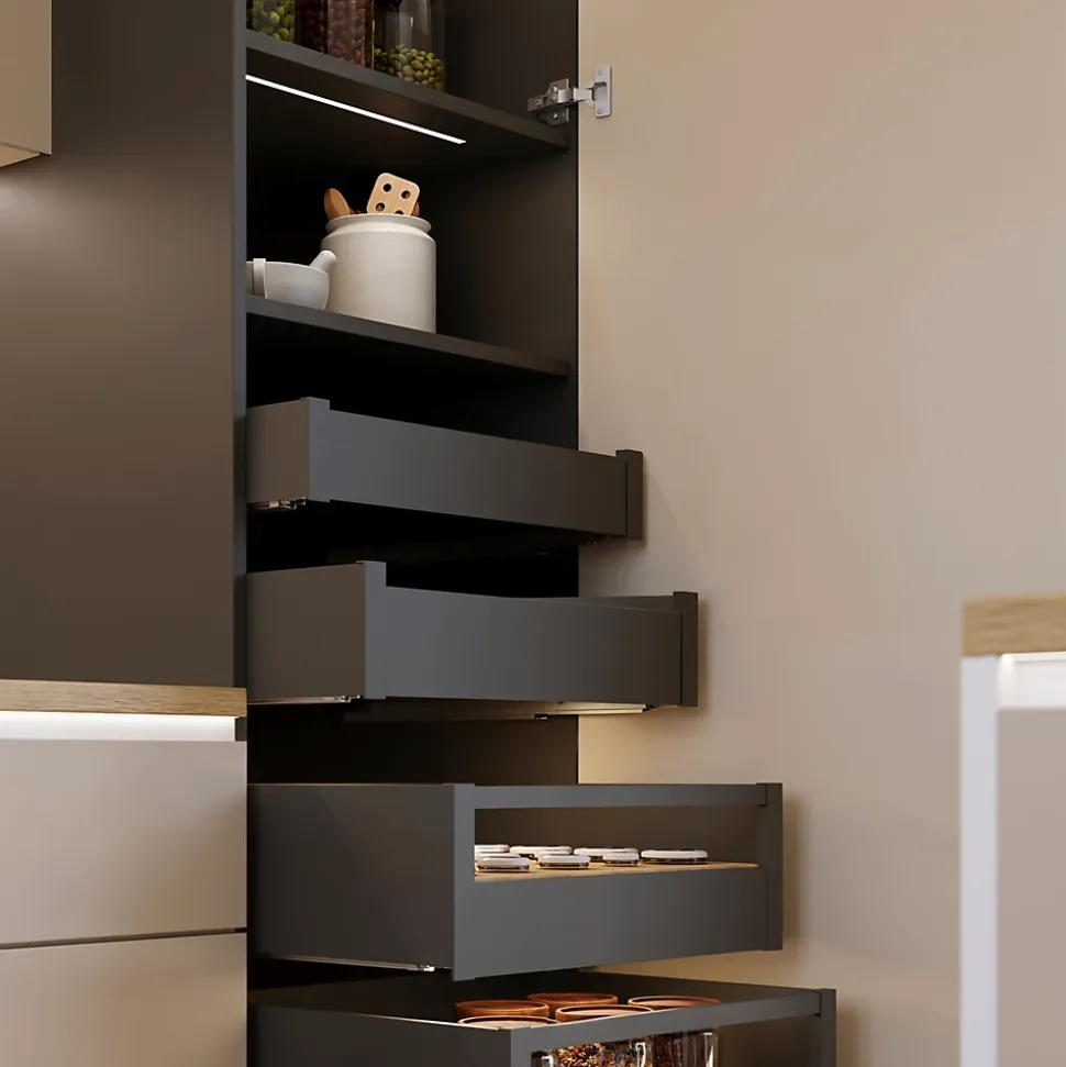 Emuca Tiroir extérieur Protone 30kg , coulisses à sortie totale et fermeture amortie, hauteur 131mm, profondeur 270mm, Acier, Gris