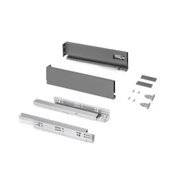 Emuca Tiroir extérieur Protone 30kg , coulisses à sortie totale et fermeture amortie, hauteur 93mm, profondeur 350mm, Acier, Gris