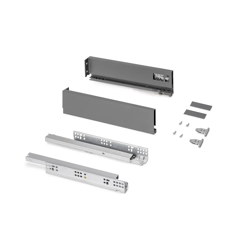 Emuca Tiroir extérieur Protone 30kg , coulisses à sortie totale et fermeture amortie, hauteur 93mm, profondeur 350mm, Acier, Gris