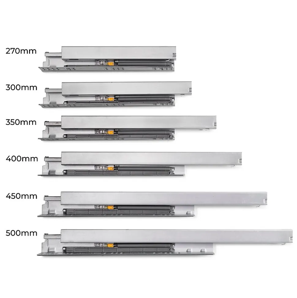 Emuca Tiroir extérieur Protone 30kg , coulisses à sortie totale et fermeture amortie, hauteur 93mm, profondeur 350mm, Acier, Gris