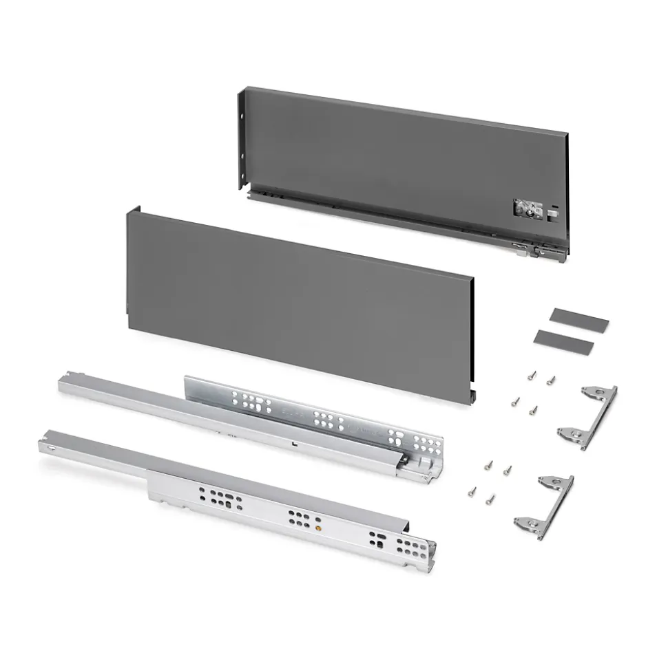 Emuca Tiroir extérieur Protone 30kg , coulisses à sortie totale et fermeture amortie, hauteur 178mm, profondeur 500mm, Acier, Gris