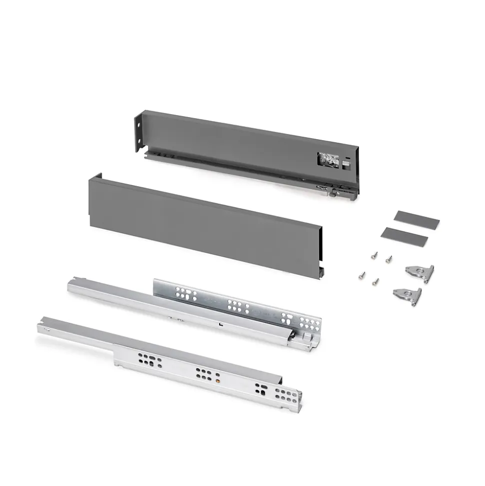 Emuca Tiroir extérieur Protone 30kg , coulisses à sortie totale et fermeture amortie, hauteur 93mm, profondeur 450mm, Acier, Gris