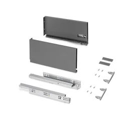 Emuca Tiroir extérieur Protone 30kg , coulisses à sortie totale et fermeture amortie, hauteur 178mm, profondeur 350mm, Acier, Gris