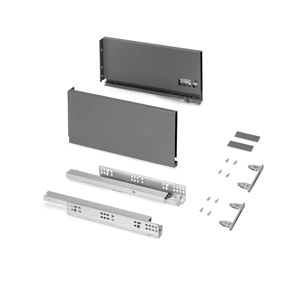 Emuca Tiroir extérieur Protone 30kg , coulisses à sortie totale et fermeture amortie, hauteur 178mm, profondeur 350mm, Acier, Gris