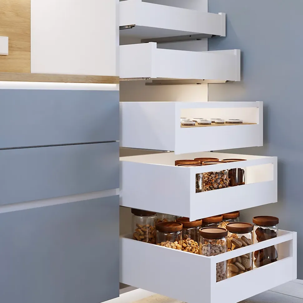 Emuca Tiroir extérieur Protone 30kg , coulisses à sortie totale et fermeture amortie, hauteur 131mm, profondeur 500mm, Acier,