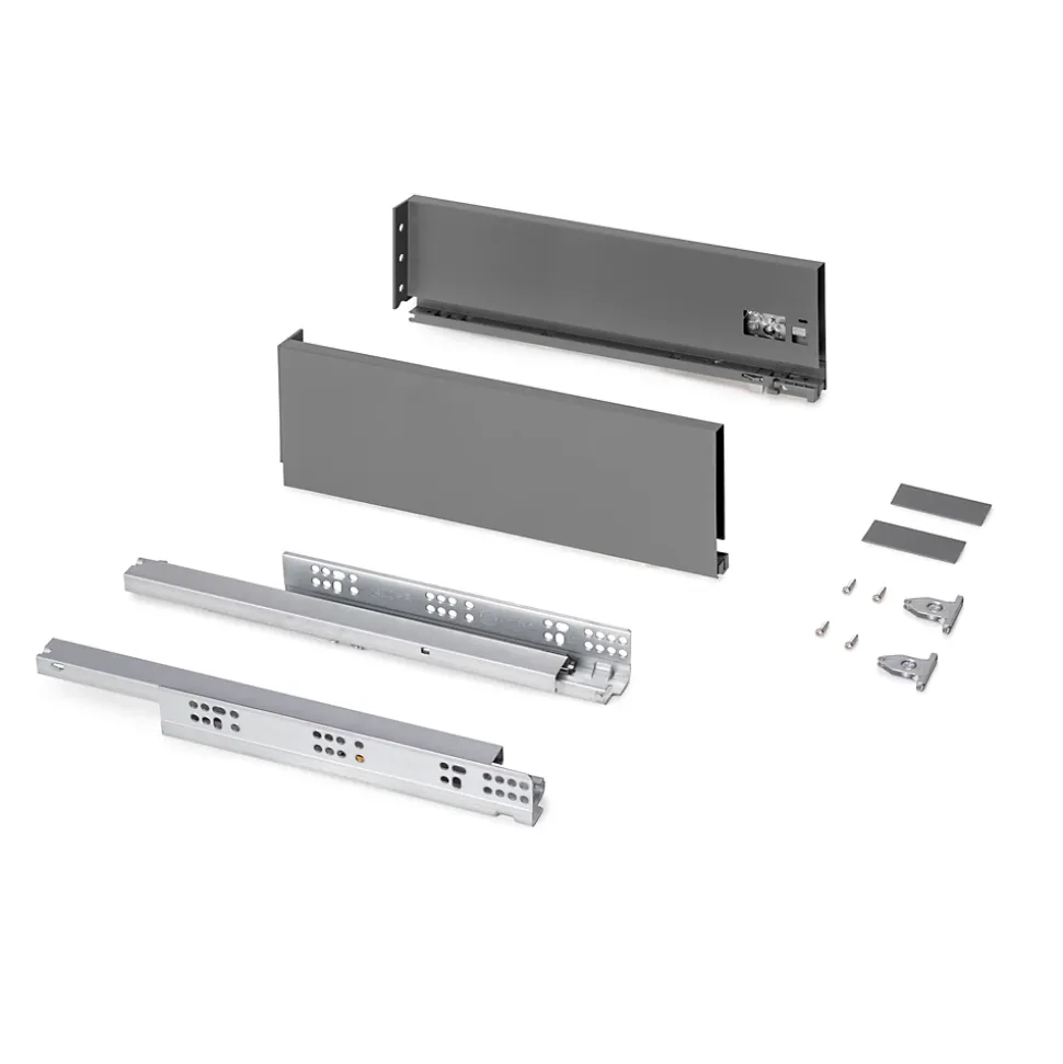 Emuca Tiroir extérieur Protone 30kg , coulisses à sortie totale et fermeture amortie, hauteur 131mm, profondeur 400mm, Acier, Gris